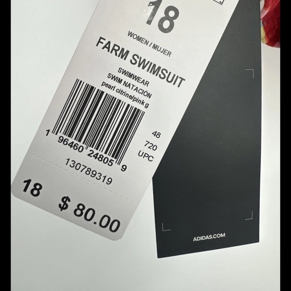 NWT ADIDAS x FARM RIO Multicolor One Piece Swimsuit Plus Size 18 Open Back - Picture 4 of 5